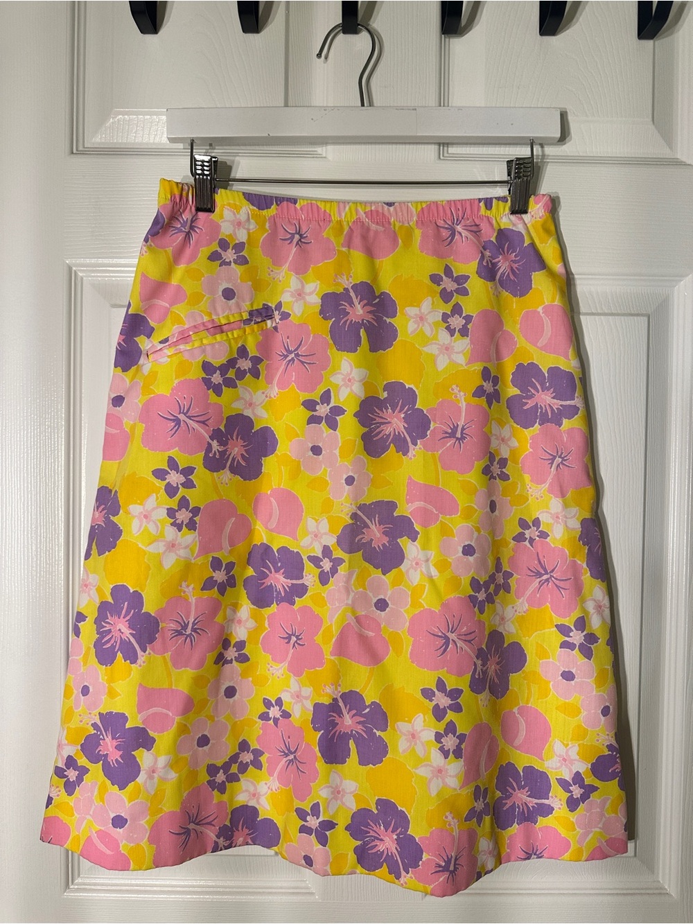 Vintage 70s Lilly Pulitzer Yellow Pink Floral A-Line Skirt 8